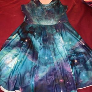 Blackmilk long torso teal galaxy skater dress
